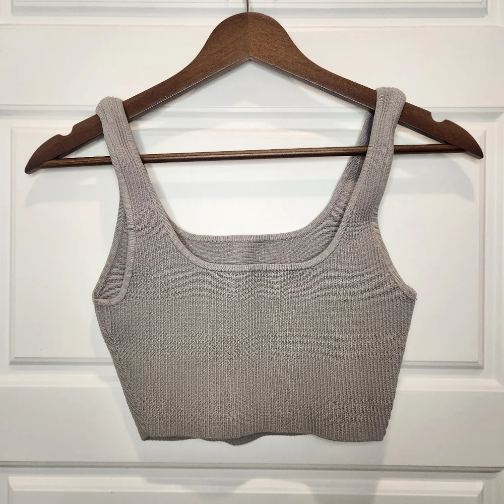 Sz S Babaton Sculpt Knit Squareneck Cropped Tank Top - Light Grey Opal Grey - Picture 7 of 7